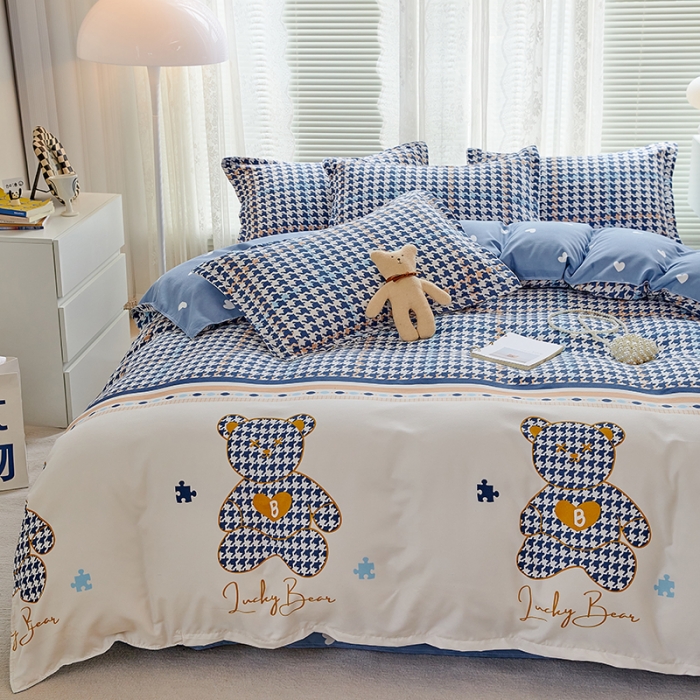 91家纺网 家纺一手货源 找家纺 世爵 2023新款加厚磨毛印花四件套 大牌熊