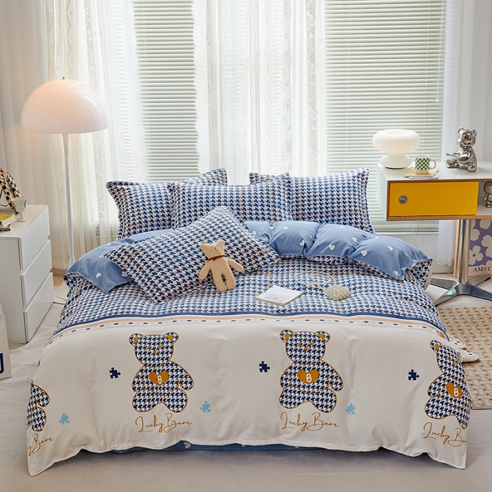 91家纺网 家纺一手货源 找家纺 世爵 2023新款加厚磨毛印花四件套 大牌熊