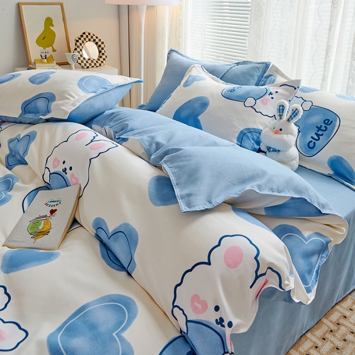 91家纺网 家纺一手货源 找家纺 世爵 2023新款加厚磨毛印花四件套 美丽兔