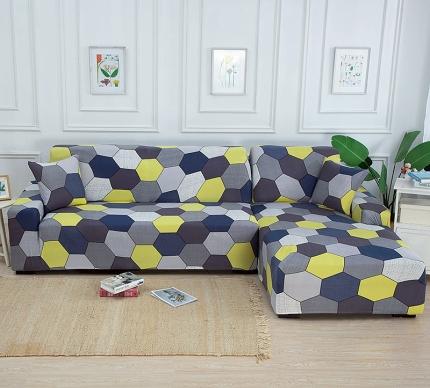 91家纺网 家纺一手货源 找家纺 飞翔 2023新款印花沙发套 蓝调方格