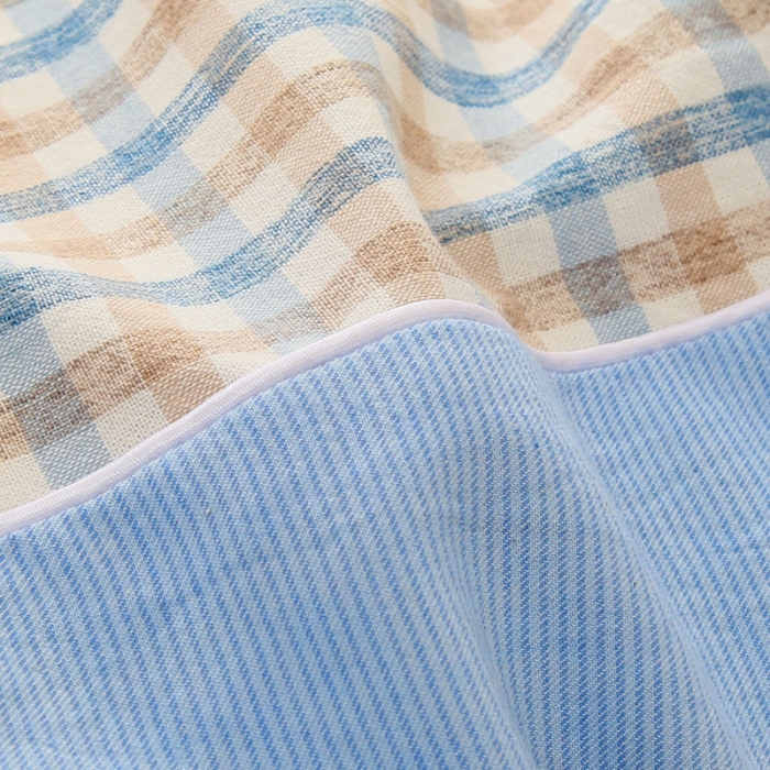 91家纺网 家纺一手货源 找家纺 喜多兔兔兔和熊熊高精密纯棉色织水洗棉幼儿园三件套蓝色甜点兔