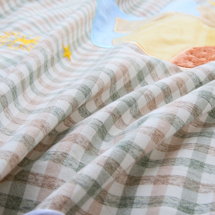 91家纺网 家纺一手货源 找家纺 喜多兔兔兔和熊熊高精密纯棉色织水洗棉幼儿园三件套绿色美梦熊