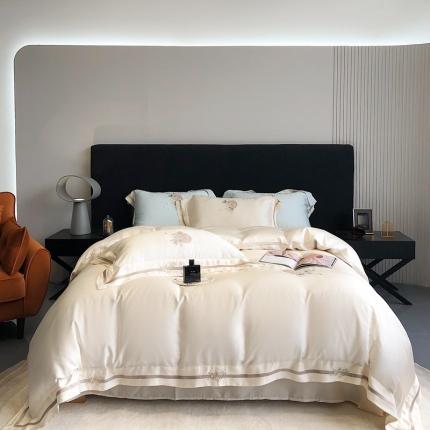 馨蕊 2022秋冬新品100支高定全棉刺绣四件套-蜜恋 蜜恋-月光白