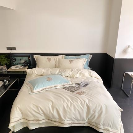 馨蕊 2022秋冬新品100支高定全棉刺绣四件套-蜜恋 蜜恋-月光白