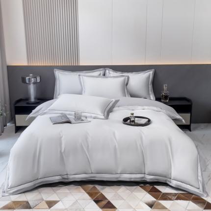 91家纺网 家纺一手货源 找家纺 好阁 2023新款100支长绒棉双股全棉极简双拼四件套 白灰