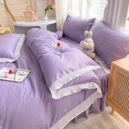 91家纺网 家纺一手货源 找家纺 慕澄家纺 2022新款华夫格雪纺花边四件套 魅惑紫