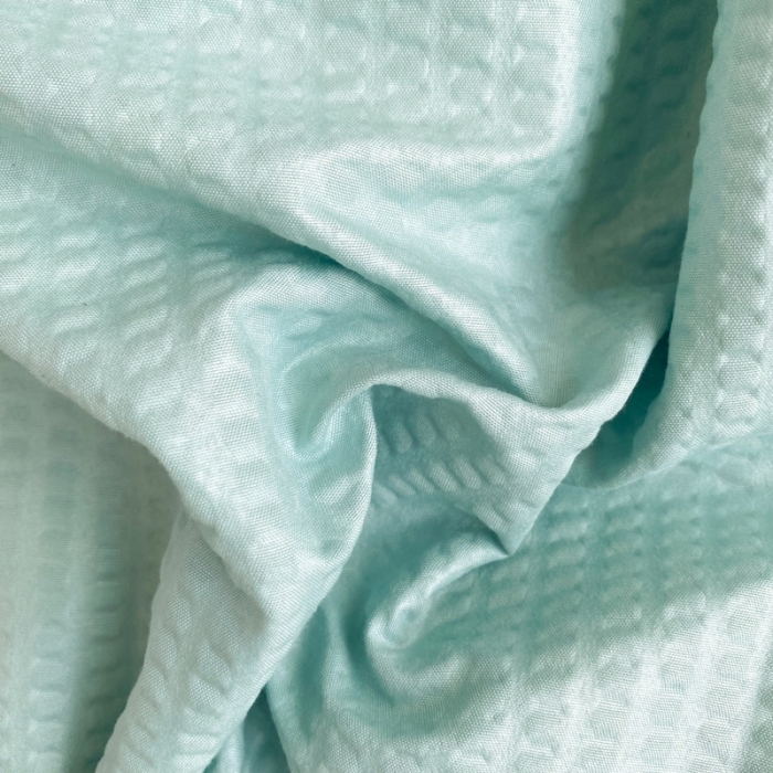 91家纺网 家纺一手货源 找家纺 慕澄家纺 2022新款华夫格雪纺花边四件套 湖水绿