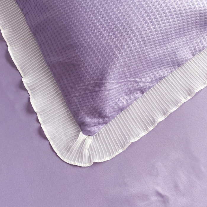 91家纺网 家纺一手货源 找家纺 慕澄家纺 2022新款华夫格雪纺花边四件套 魅惑紫