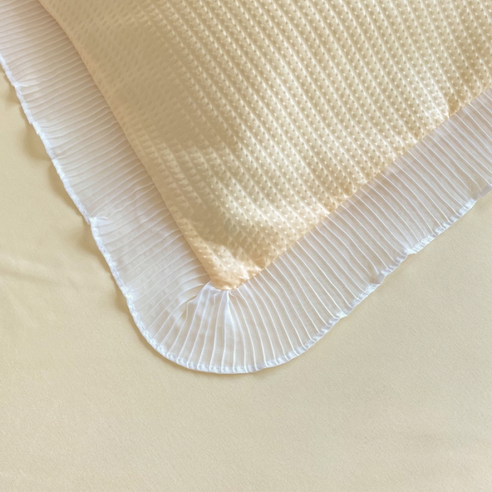 91家纺网 家纺一手货源 找家纺 慕澄家纺 2022新款华夫格雪纺花边四件套 奶黄色