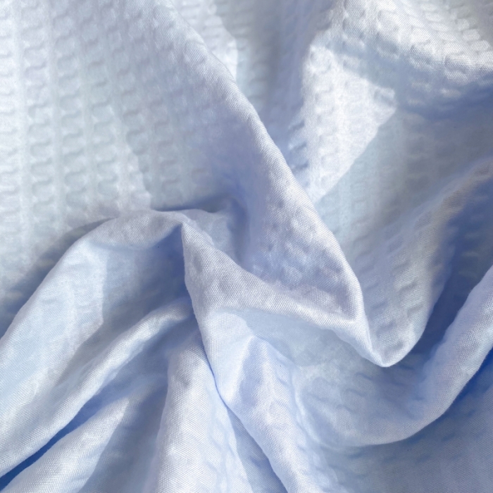 91家纺网 家纺一手货源 找家纺 慕澄家纺 2022新款华夫格雪纺花边四件套 天空蓝