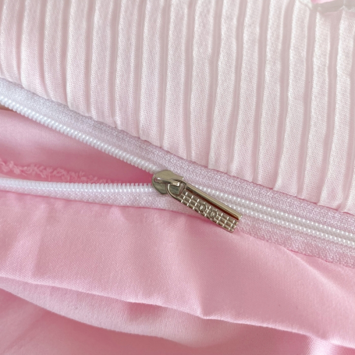 91家纺网 家纺一手货源 找家纺 慕澄家纺 2022新款华夫格雪纺花边四件套 樱花粉