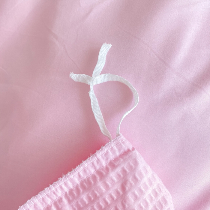 91家纺网 家纺一手货源 找家纺 慕澄家纺 2022新款华夫格雪纺花边四件套 樱花粉