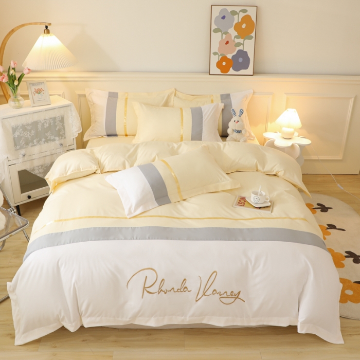 91家纺网 家纺一手货源 找家纺 慕语家纺 2025新款晴天系列亲肤加厚磨毛简约四件套 晴天-奶昔黄