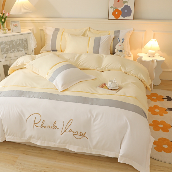 91家纺网 家纺一手货源 找家纺 慕语家纺 2025新款晴天系列亲肤加厚磨毛简约四件套 晴天-奶昔黄