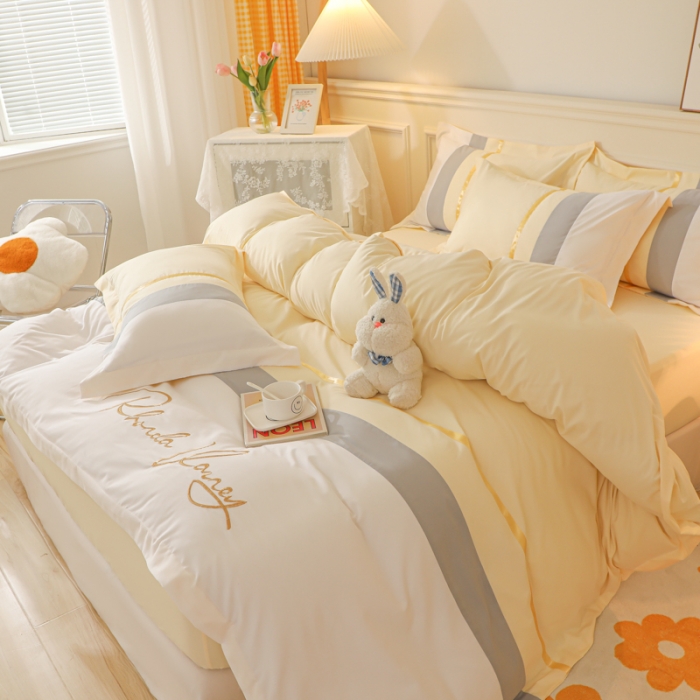 91家纺网 家纺一手货源 找家纺 慕语家纺 2025新款晴天系列亲肤加厚磨毛简约四件套 晴天-奶昔黄