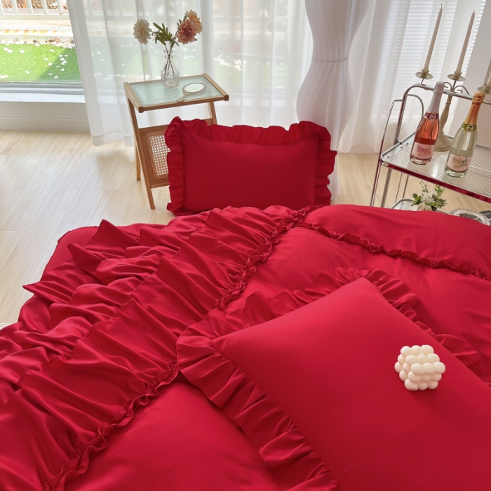 91家纺网 家纺一手货源 找家纺 乐卧家居 2026新款贝拉花边系列四件套 贝拉-玫瑰红