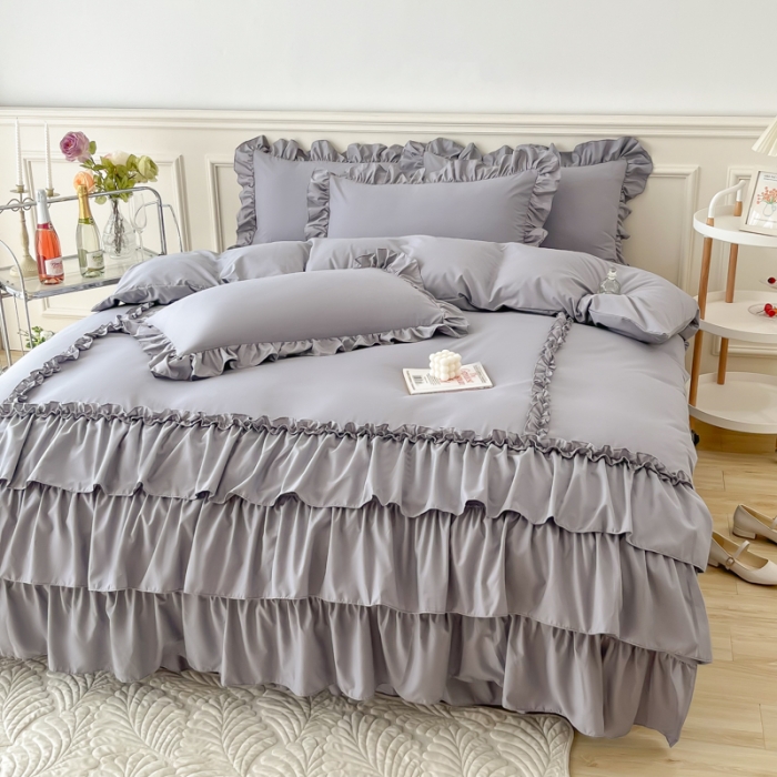 91家纺网 家纺一手货源 找家纺 乐卧家居 2026新款贝拉花边系列四件套 贝拉-奶油灰