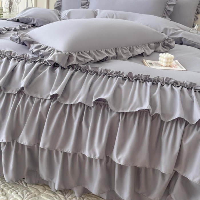 91家纺网 家纺一手货源 找家纺 乐卧家居 2026新款贝拉花边系列四件套 贝拉-奶油灰