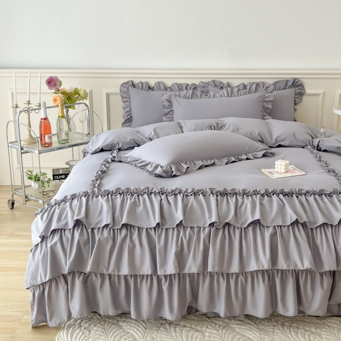 91家纺网 家纺一手货源 找家纺 乐卧家居 2026新款贝拉花边系列四件套 贝拉-奶油灰