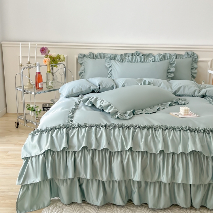 91家纺网 家纺一手货源 找家纺 乐卧家居 2026新款贝拉花边系列四件套 贝拉-奶油绿