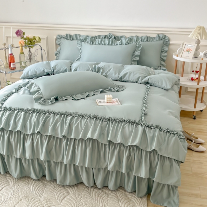 91家纺网 家纺一手货源 找家纺 乐卧家居 2026新款贝拉花边系列四件套 贝拉-奶油绿