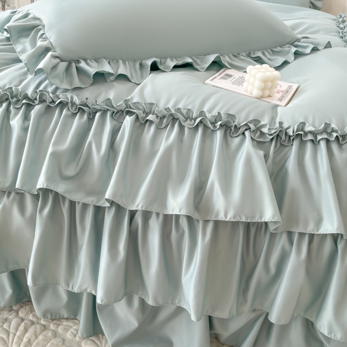 91家纺网 家纺一手货源 找家纺 乐卧家居 2026新款贝拉花边系列四件套 贝拉-奶油绿