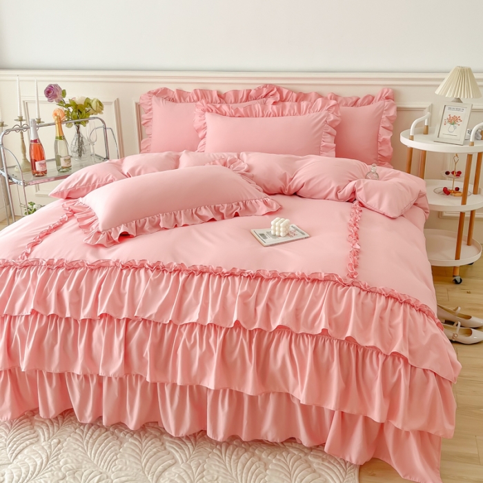 91家纺网 家纺一手货源 找家纺 乐卧家居 2026新款贝拉花边系列四件套 贝拉-樱花粉