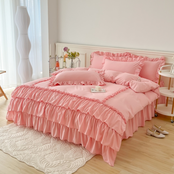 91家纺网 家纺一手货源 找家纺 乐卧家居 2026新款贝拉花边系列四件套 贝拉-樱花粉