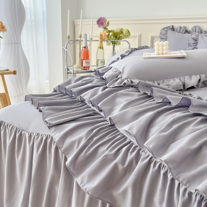 91家纺网 家纺一手货源 找家纺 乐卧家居 2026新款贝拉花边系列四件套 贝拉-奶油灰