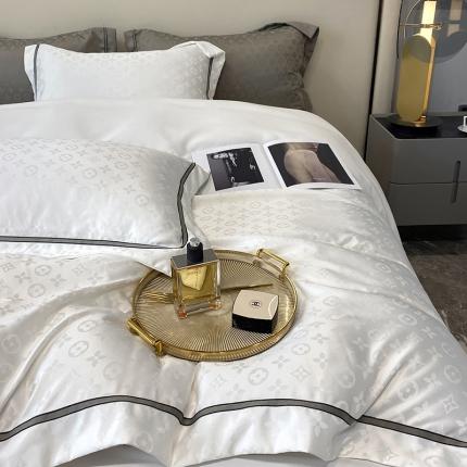 91家纺网 家纺一手货源 找家纺 优悦生活馆 2024新款工艺款提花磨毛四件套 路易世家-米白