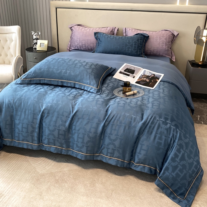 91家纺网 家纺一手货源 找家纺 优悦生活馆 2024新款工艺款提花磨毛四件套 格拉迪斯-宾利蓝