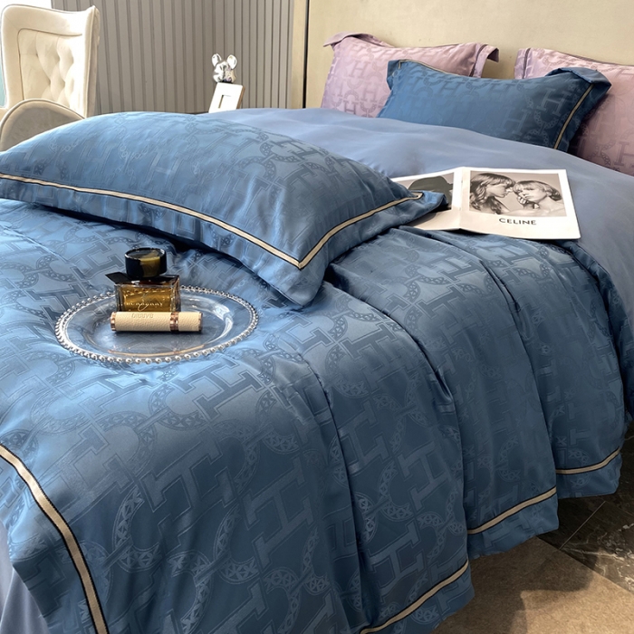 91家纺网 家纺一手货源 找家纺 优悦生活馆 2024新款工艺款提花磨毛四件套 格拉迪斯-宾利蓝