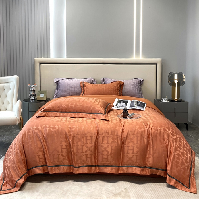 91家纺网 家纺一手货源 找家纺 优悦生活馆 2024新款工艺款提花磨毛四件套 格拉迪斯-桔