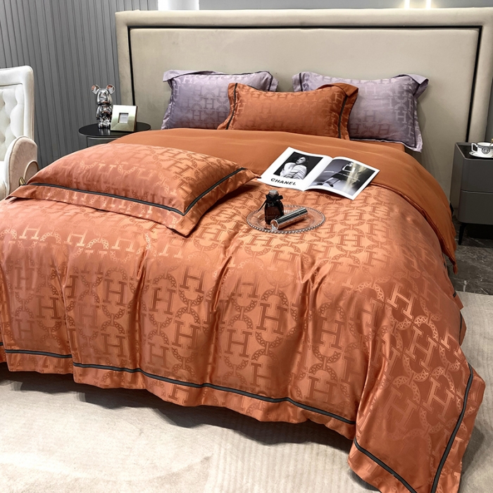 91家纺网 家纺一手货源 找家纺 优悦生活馆 2024新款工艺款提花磨毛四件套 格拉迪斯-桔