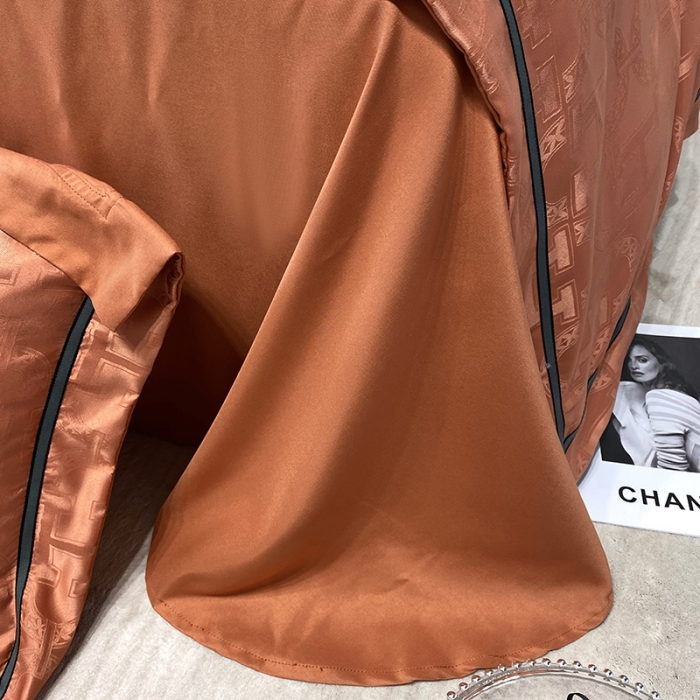 91家纺网 家纺一手货源 找家纺 优悦生活馆 2024新款工艺款提花磨毛四件套 格拉迪斯-桔