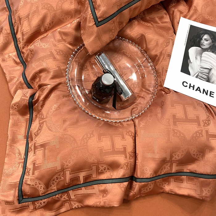 91家纺网 家纺一手货源 找家纺 优悦生活馆 2024新款工艺款提花磨毛四件套 格拉迪斯-桔