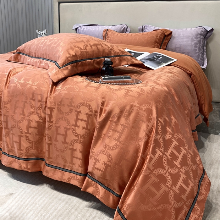 91家纺网 家纺一手货源 找家纺 优悦生活馆 2024新款工艺款提花磨毛四件套 格拉迪斯-桔