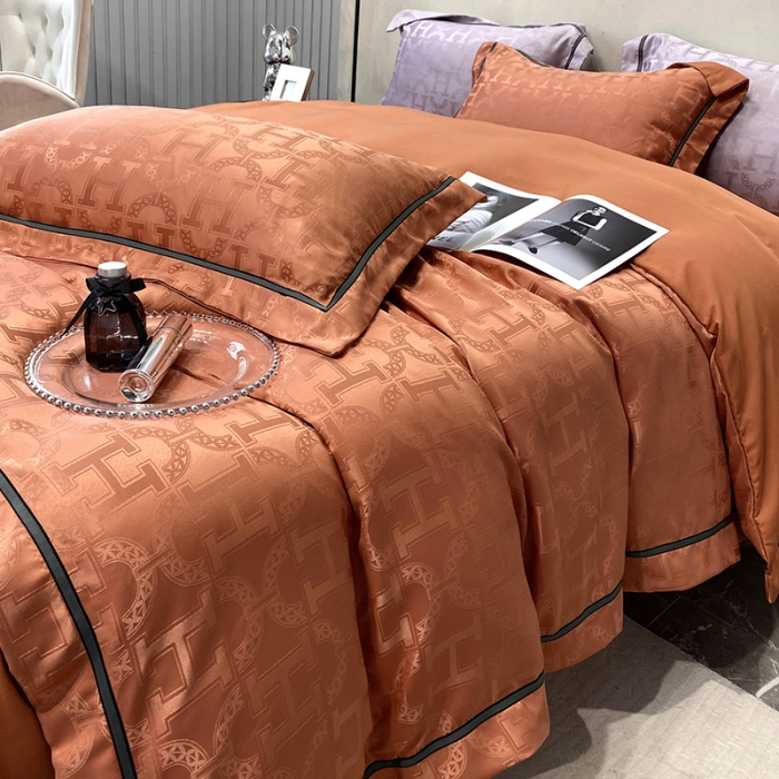 91家纺网 家纺一手货源 找家纺 优悦生活馆 2024新款工艺款提花磨毛四件套 格拉迪斯-桔