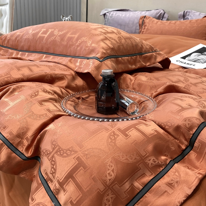 91家纺网 家纺一手货源 找家纺 优悦生活馆 2024新款工艺款提花磨毛四件套 格拉迪斯-桔