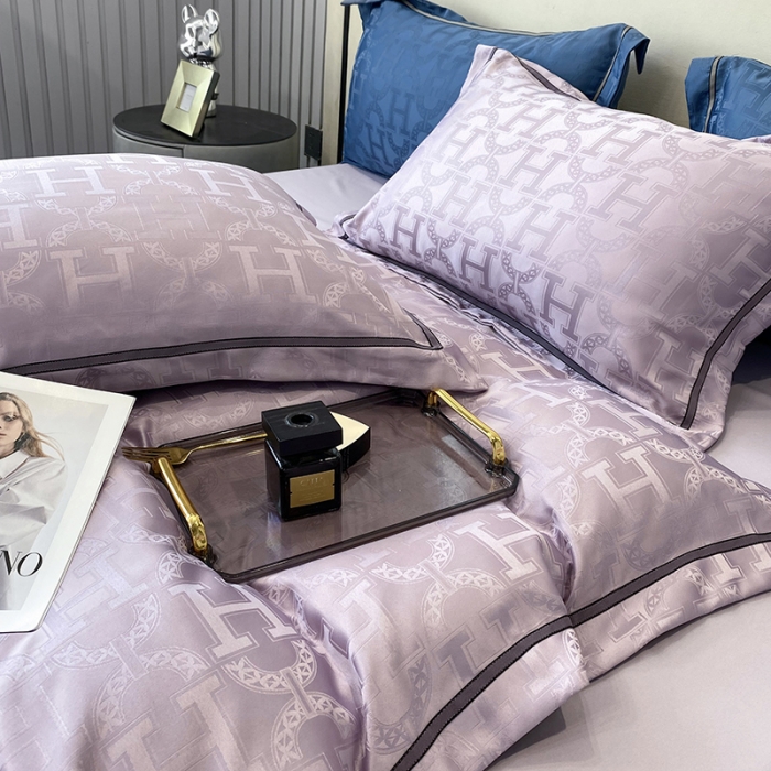 91家纺网 家纺一手货源 找家纺 优悦生活馆 2024新款工艺款提花磨毛四件套 格拉迪斯-浅紫