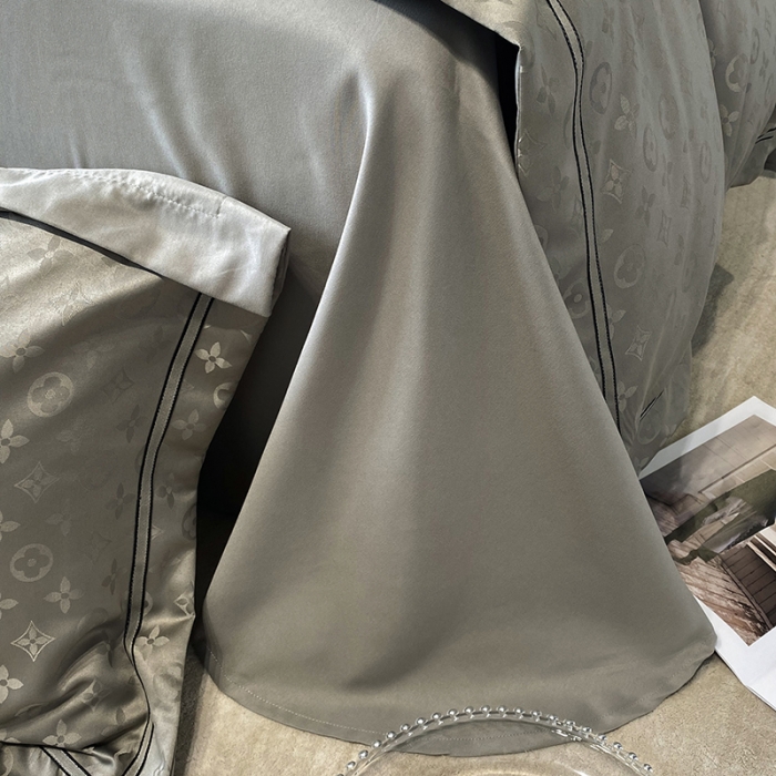 91家纺网 家纺一手货源 找家纺 优悦生活馆 2024新款工艺款提花磨毛四件套 路易世家-灰