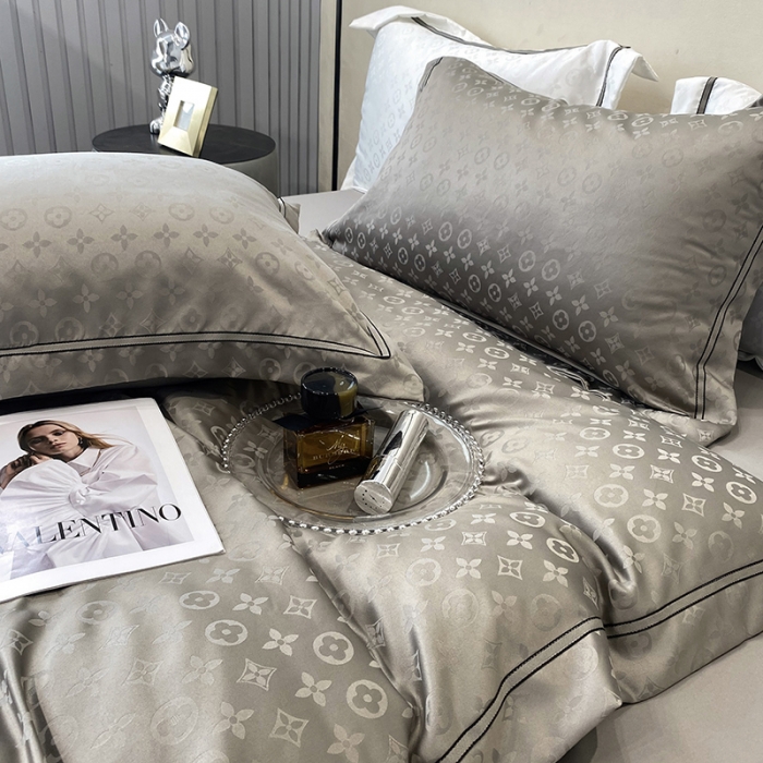 91家纺网 家纺一手货源 找家纺 优悦生活馆 2024新款工艺款提花磨毛四件套 路易世家-灰