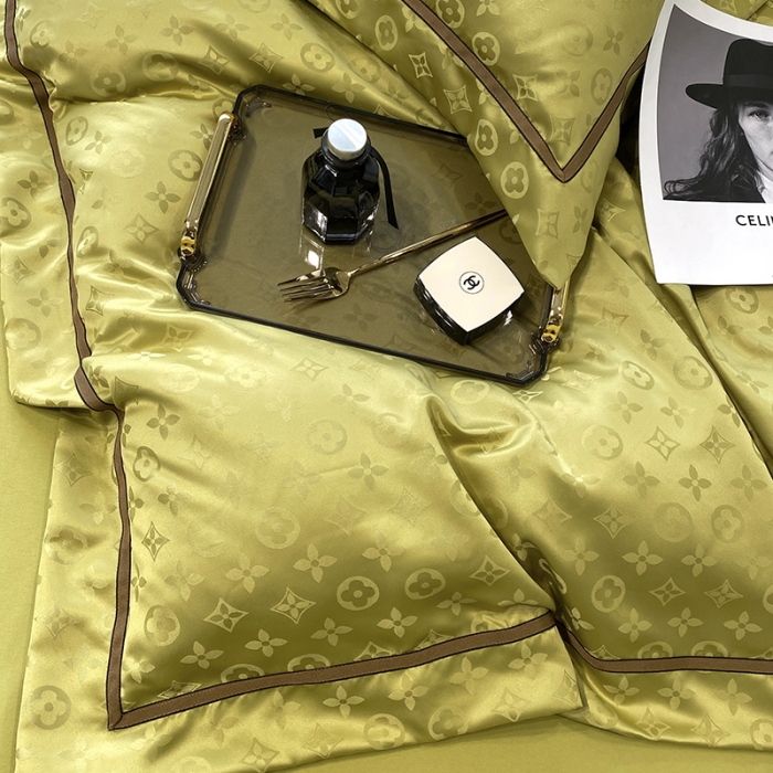 91家纺网 家纺一手货源 找家纺 优悦生活馆 2024新款工艺款提花磨毛四件套 路易世家-芥绿