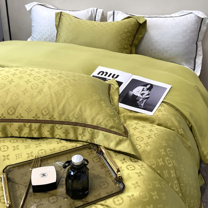 91家纺网 家纺一手货源 找家纺 优悦生活馆 2024新款工艺款提花磨毛四件套 路易世家-芥绿