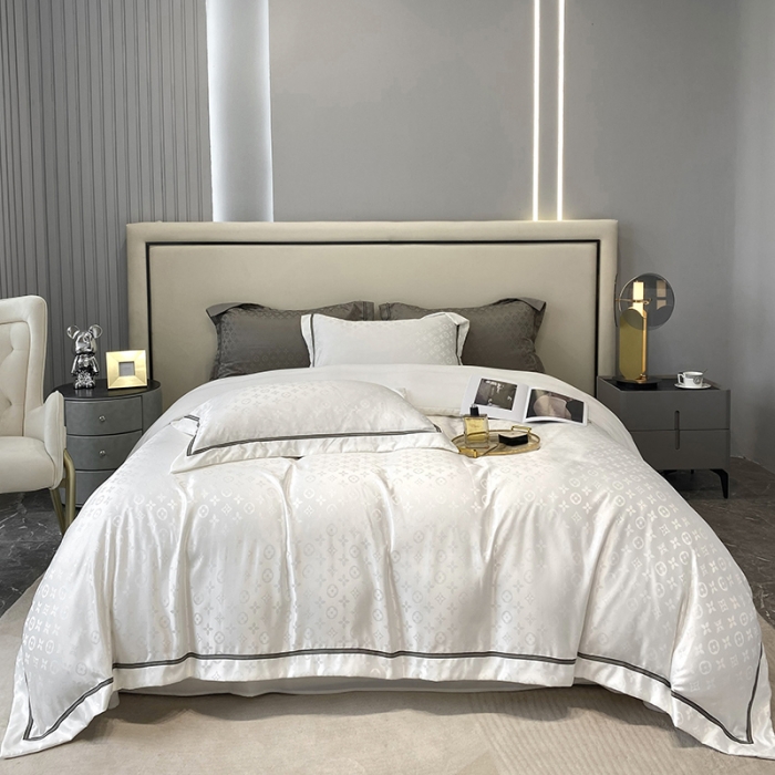 91家纺网 家纺一手货源 找家纺 优悦生活馆 2024新款工艺款提花磨毛四件套 路易世家-米白