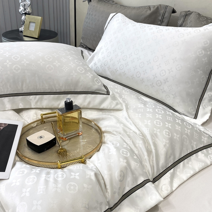 91家纺网 家纺一手货源 找家纺 优悦生活馆 2024新款工艺款提花磨毛四件套 路易世家-米白