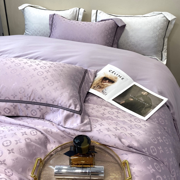 91家纺网 家纺一手货源 找家纺 优悦生活馆 2024新款工艺款提花磨毛四件套 路易世家-浅紫