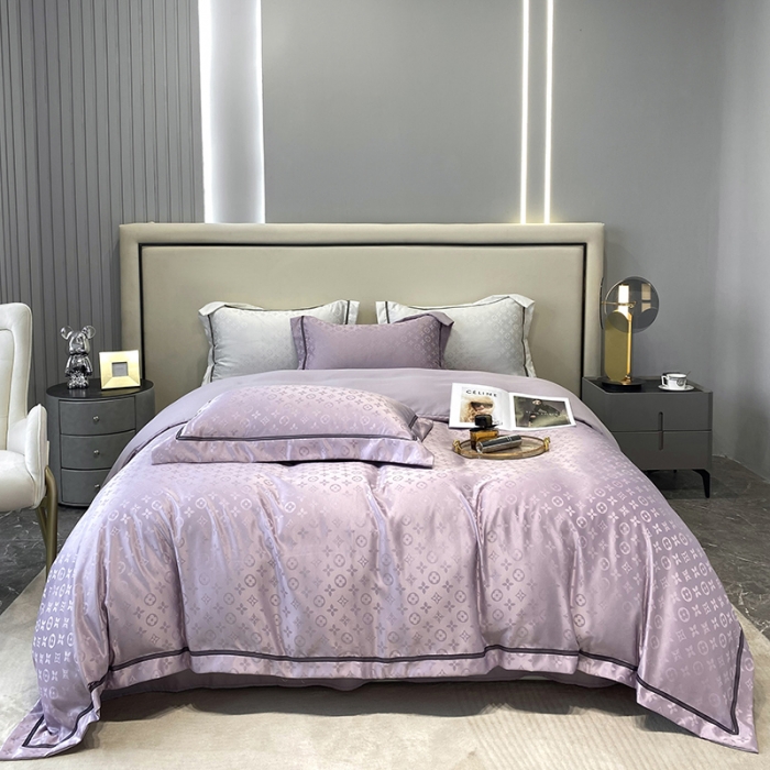 91家纺网 家纺一手货源 找家纺 优悦生活馆 2024新款工艺款提花磨毛四件套 路易世家-浅紫