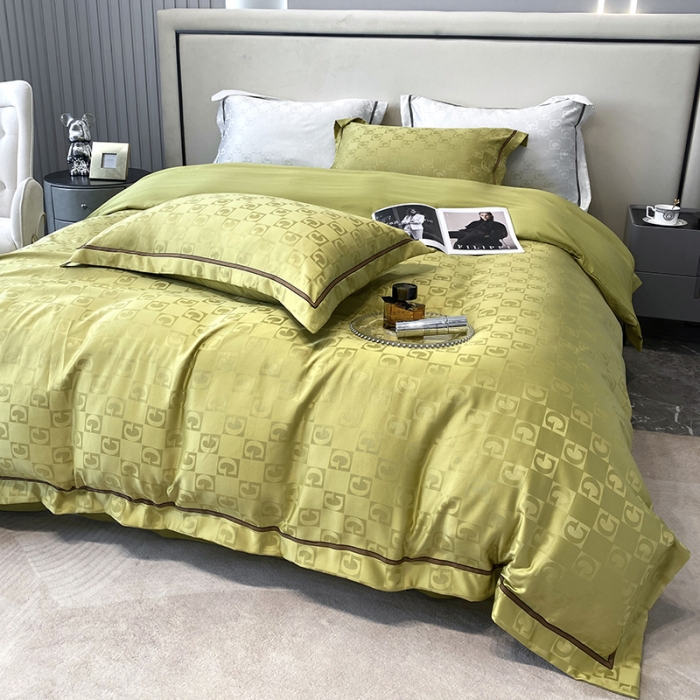 91家纺网 家纺一手货源 找家纺 优悦生活馆 2024新款工艺款提花磨毛四件套 马丁-芥绿