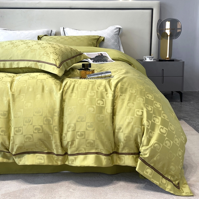 91家纺网 家纺一手货源 找家纺 优悦生活馆 2024新款工艺款提花磨毛四件套 马丁-芥绿